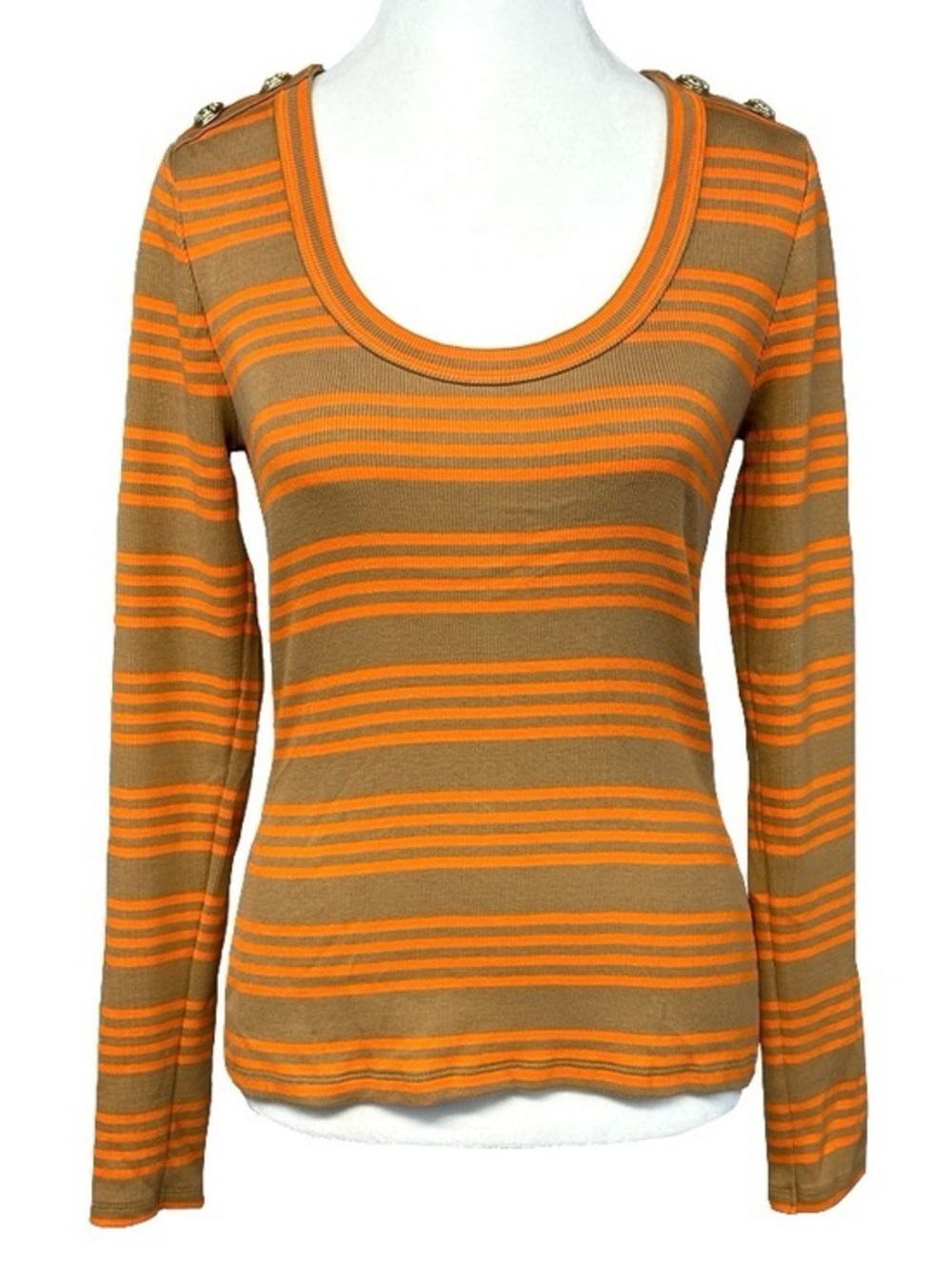 VERONICA BEARD Lizzie Orange & Brown Stripe Long Sleeve Knit Top Pima Cotton XS